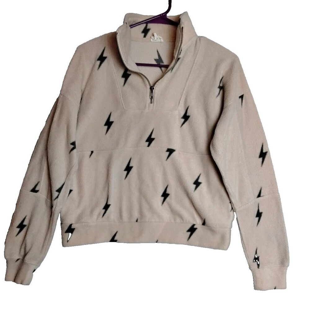 Pink Rose 1/4 Zip Pullover Fleece Jacket Womens Size S Beige Lightning Pockets
